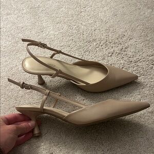 Nine West Beige Pointed Toe Slingback Heels. 2” heel